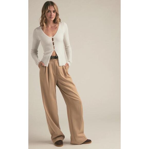 Favorite Daughter The Favorite Pant Beige Pleated Wide Leg trouser High Rise 8 - Picture 5 of 15